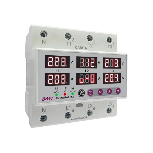 Relé protección y monitor.voltamp. 63A Tri-Mono